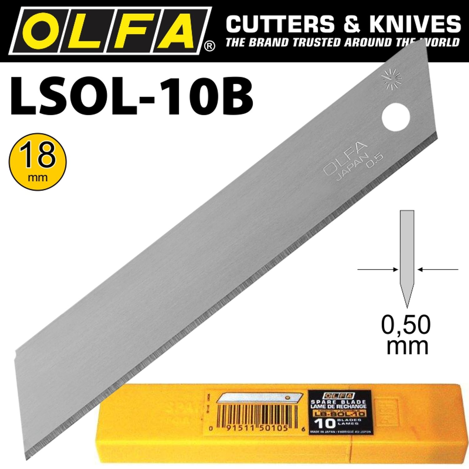 OLFA Blades 18mm Non Segmented Solid 10pk